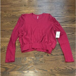 MWT Free People French terry puffy shoulder sweatshirt L